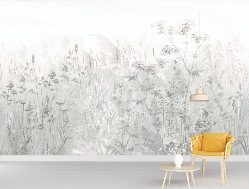Soft Neutral Wildflower Wallpaper - Delicate Botanical Design With Tall ...