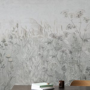Soft Neutral Wildflower Wallpaper - Delicate Botanical Design With Tall ...