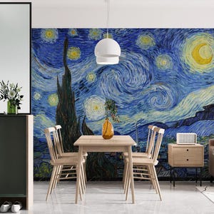 Starry Sky Wall Mural, Swirling Night Sky Art, Classic Public Domain Artwork for Living Room, Bedroom or Office