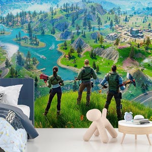 Gaming Landschaft Wandbild – Episches Abenteuer Wandkunst mit Bunter Open-World Grafik