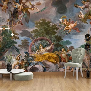 Baroque Ceiling Wall Mural, Renaissance Angels & Mythology Art Wallpaper, Historic Classic Fresco for Elegant Home Decor