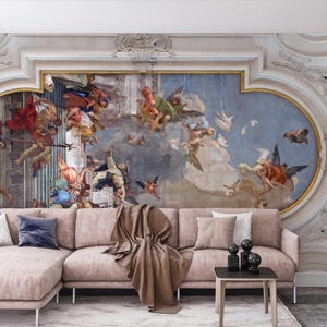 Affresco del soffitto barocco - Raffinato affresco con angeli e scene storiche per decorazioni d'interni eleganti e lussuose