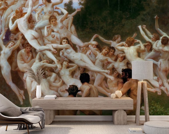 Featured listing image: Nymphs and Satyrs Classical Mythology Wall Mural – Luxury 19th Century Fine Art Wallpaper Decor