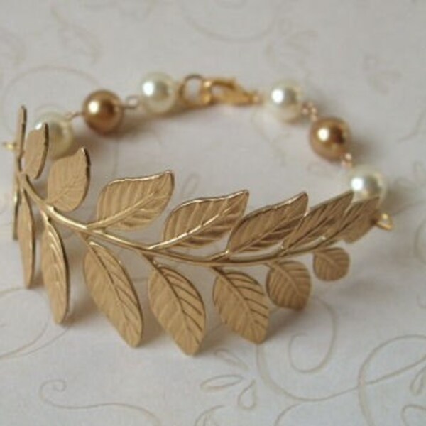 Reserved for Cassie -  Branch Bracelet. Golden Brass Branch and Pearl