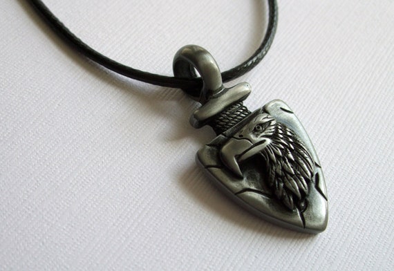 Mens Arrowhead Necklace Eagle Head Design Jewelry Gift - Eagle Arrowhead Pendant Necklace