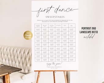 Wedding First Dance Sweepstake Game, Wedding Reception, Editable, Canva Template, Printable