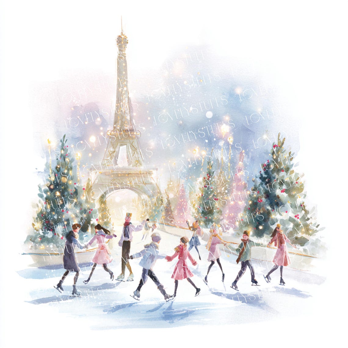 16 Christmas in Paris Clip Art, Watercolor Paris Christmas Bundle ...