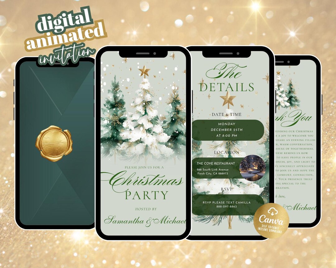 Christmas Party Invitation Template, Santa Holiday Digital Invite ...