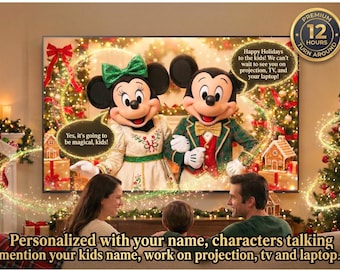 Spersonalizowany film z niespodzianką z okazji podróży, spersonalizowana wiadomość od Myszki Miki i Myszki Minnie, świąteczna wycieczka, magiczna niespodzianka dla rodziny