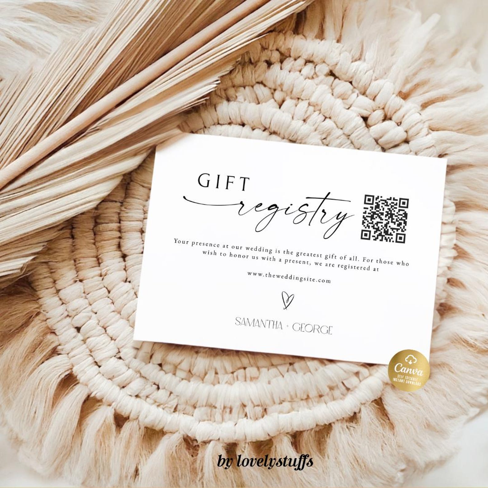 Wedding Gift Registry Card Template, Modern Insert (canva Editable ...