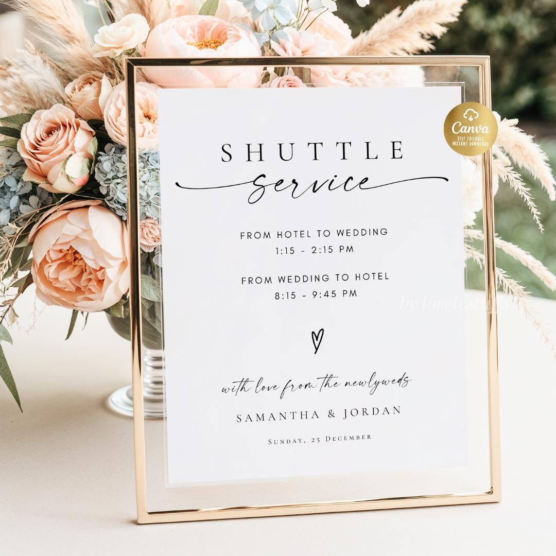 Wedding Shuttle Service Sign Template, Minimalist Printable Shuttle ...