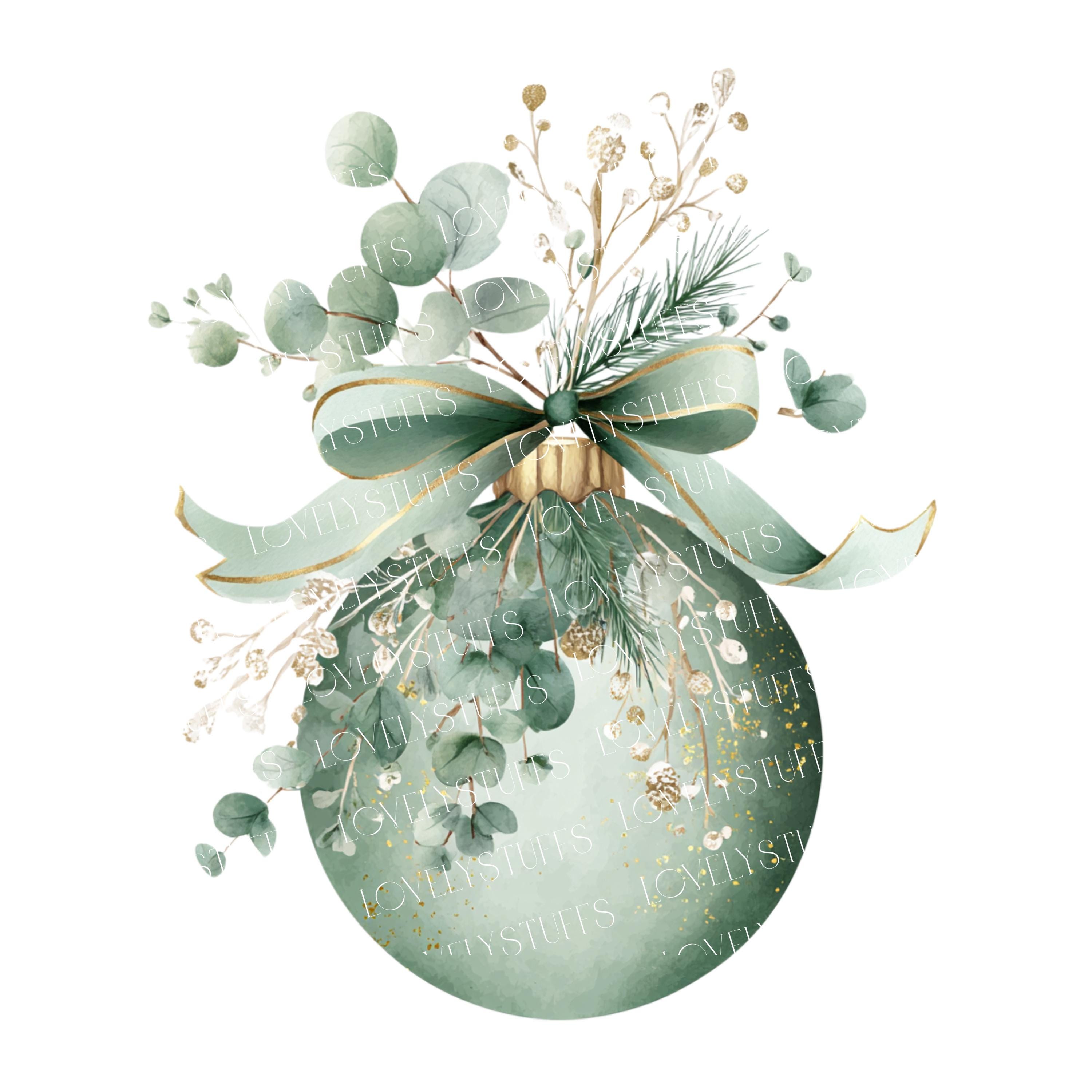 16 Green Gold Bauble Clip Art, Christmas Ornament Bundle, Elegant Green