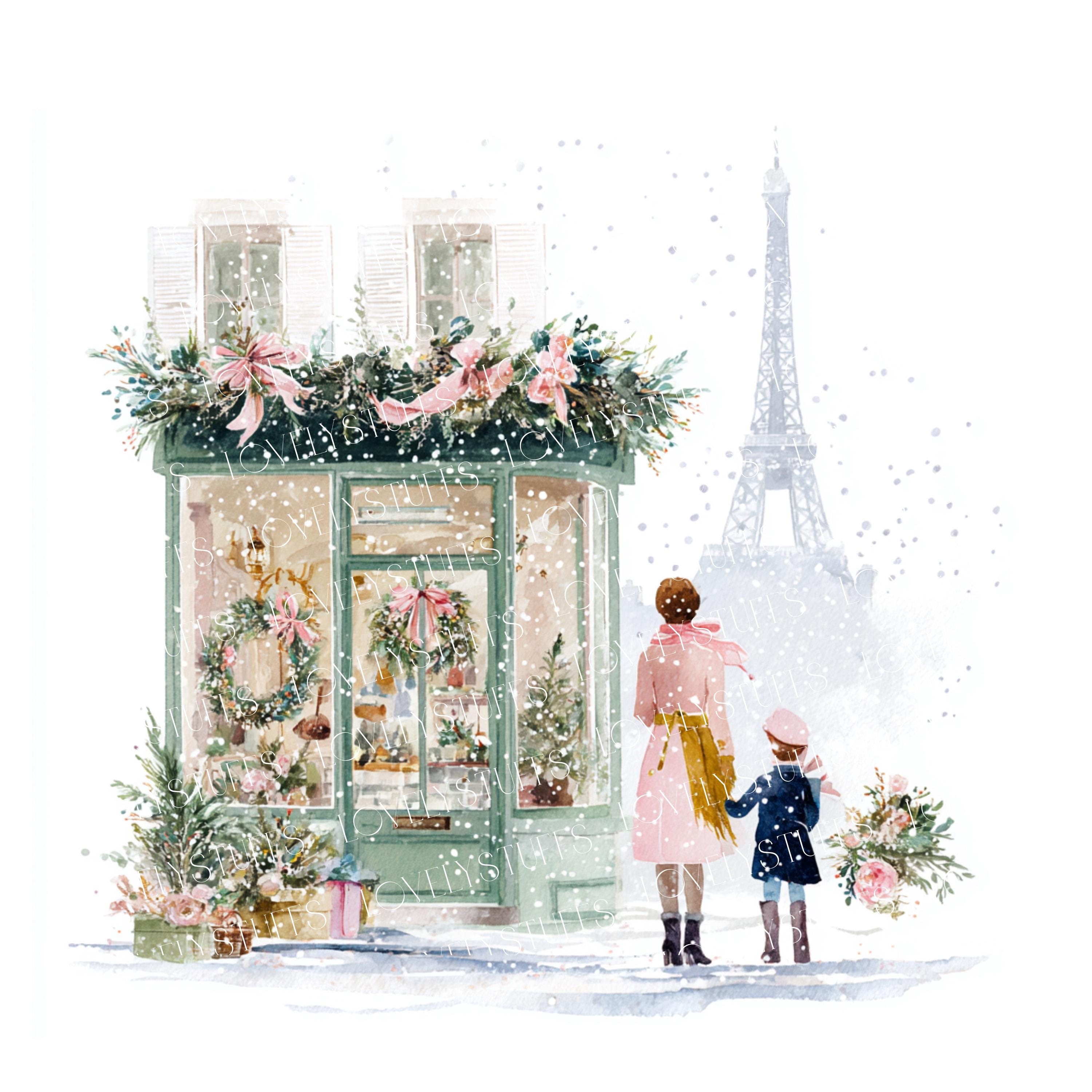 16 Christmas in Paris Clip Art, Watercolor Paris Christmas Bundle ...