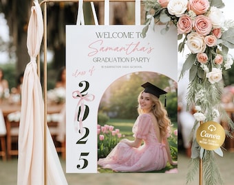 Mall för modern välkomstskylt för examen, fotodisplay (redigerbar nedladdning)