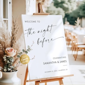 The Night Before Welcome Sign Template, Rehearsal Dinner Welcome Sign, Welcome to the Night Before, Printable Instant Download, Canva