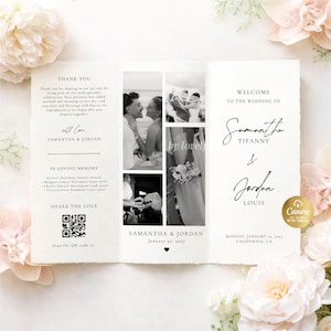 Trifold Wedding Program Template, Elegant Modern Wedding Brochure With Photos, Instant Download, Editable Canva, Printable Template, Invite.