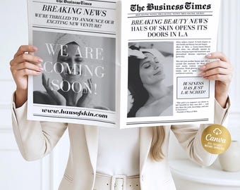 Canva ビジネス新聞テンプレート、編集可能な企業ニュースレター（デジタルダウンロード）