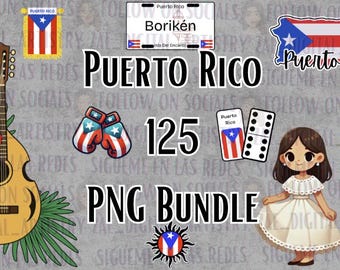 125 Puerto Rico PNG Clipart Bundle - Car town plates, Flags, Coquí, Garita, Boricua - Sublimation, Cricut, Silhouette