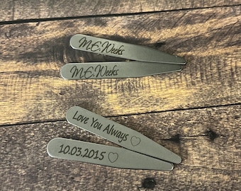 Engraved Collar Stays – Personalized Gift for Him, Groom, Husband, Dad, Anniversary, Wedding, Father’s Day