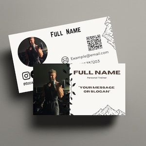 Modelo de cartão de visita personalizado para personal trainer Canva Branding empresarial minimalista para treinadores e criadores de conteúdo, cartão editável, faça você mesmo