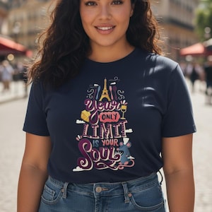 Your Only Limit Is Your Soul T-Shirt | Inspirational Typography, Eiffel Tower & Mouse Design