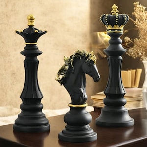 International Schach Harz Figuren | König, Königin und Ritter dekorative Ornamente für Zuhause und Büro