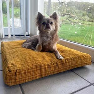 Orthopedic Dog Cushion Dog Bed Handmade 60x50x6cm Yellow Checked