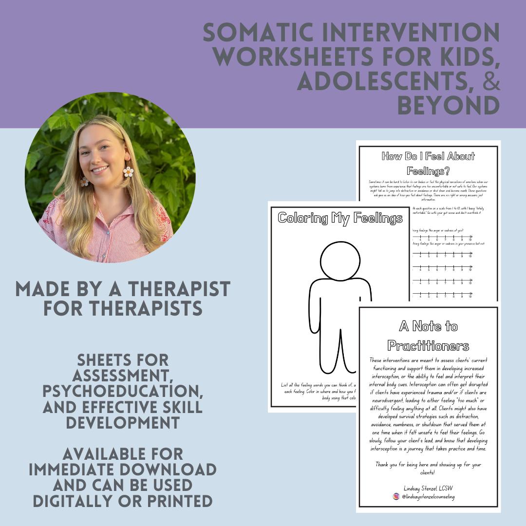 Somatic Therapy Worksheets | Polyvagal & Nervous System Tools for Kids ...