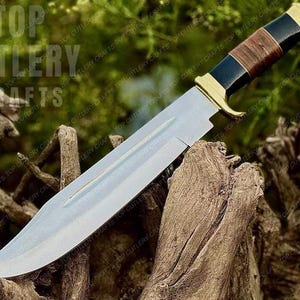 Handmade Crocodile Bowie Knife: 18&quot; High Carbon Steel Blade, Leather Sheath