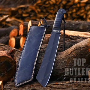 Rambo 4 Black Machete | Handmade Gil Hibben Knife | Carbon Steel Movie Replica | Tactical Survival Knife | Gift for Him | Leather Sheath