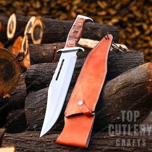 Handmade Rambo 3 Bowie Knife | Movie Replica Survival Knife | Tactical Hunting Knife with Leather Sheath | Best Gift for Him