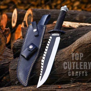 Rambo Survival Knife – First Blood Part 2 Replica | Tactical Bowie | Gift for Him | Movie Collectible | Leather Sheath Included