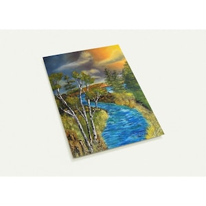 10 Postkarten (US & CA) - Glossy Druck von original Ölgemälde von RPThomas- Western Fluss Sonnenuntergang mit Birken - Kunst Geschenk