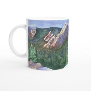 Ceramic Mug- Boulder Flatirons Mountains -11 oz Glossy White Coffee Cup - Great Gift for Nature Lovers, Coffee Drinkers, Her or Him