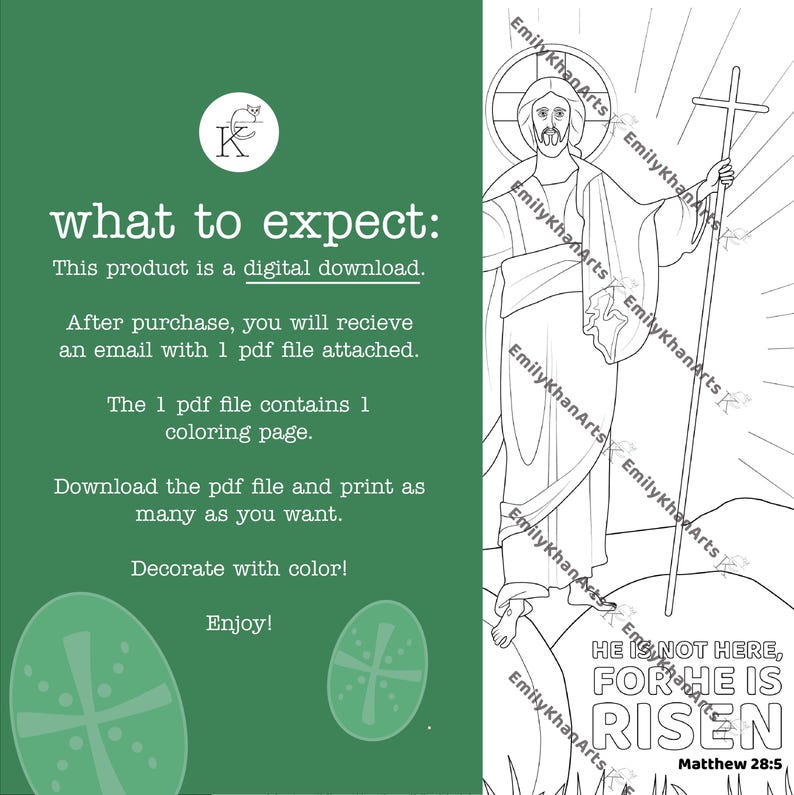 Resurrection of Jesus Coloring Page: Easter Sunday School (digital ...