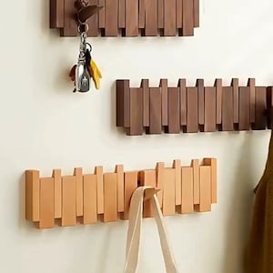 Wood Piano Clothes Hanger, Flip Down Wall Hook Rack, Easy to Install, Wooden Rack With Shelf, Key Holder, Decorative coat rack for home