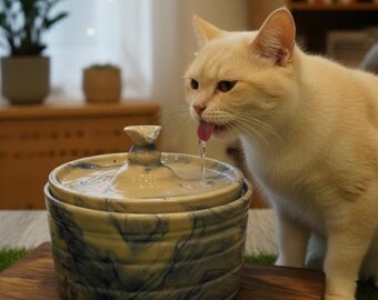 Handmade Ceramic Cat Water Fountain – Natural Pottery Waterfall Bowl for Cats & Small Dogs | Pet Drinking Fountain | Gift for Cat Moms