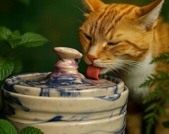 Handmade Ceramic Cat Water Fountain – Natural Pottery Waterfall Bowl for Cats & Small Dogs | Pet Drinking Fountain | Gift for Cat Moms