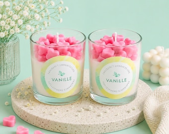 Vanilla Soy Candle with Pink Heart Melts - Handmade 8 oz