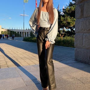 Womens Black Leather Pant Genuine Leather Rocker Biker Pant High waist Vintage 90s Leather Pant Faux Leather Pant Black Leggings for Women