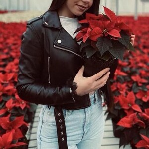 Black Cropped Leather Jacket for Women – Short Biker Style, Chic Motorcycle Outerwear, Great Gift Idea for Her, Timeless and Edgy Look