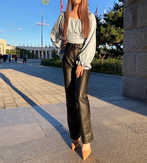 Womens Faux Leather Biker Pants: High Waist 90s Moto Style