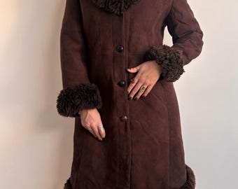 Vintage Brown Suede Shearling Coat, Penny Lane Style