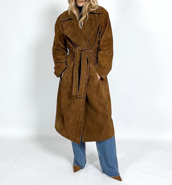 Vintage Brown Suede Leather Trench Coat - Western Style - Etsy
