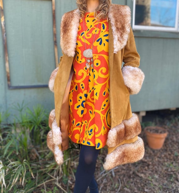 Women's Brown Penny Lane Coat – Vintage Afghan Suede Leather Fur