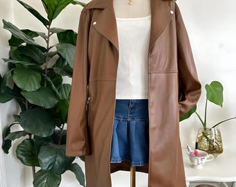 ハンドメイドネイビーブルーシープスキンレザートレンチコート：70年代