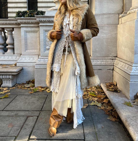 Vintage 70s Penny Lane Coat: Handmade Suede & Shearling Afghan