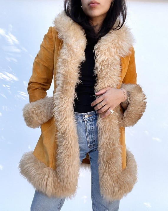 Brown Suede Penny Lane Coat, Vintage 80s Shearling Afghan Coat