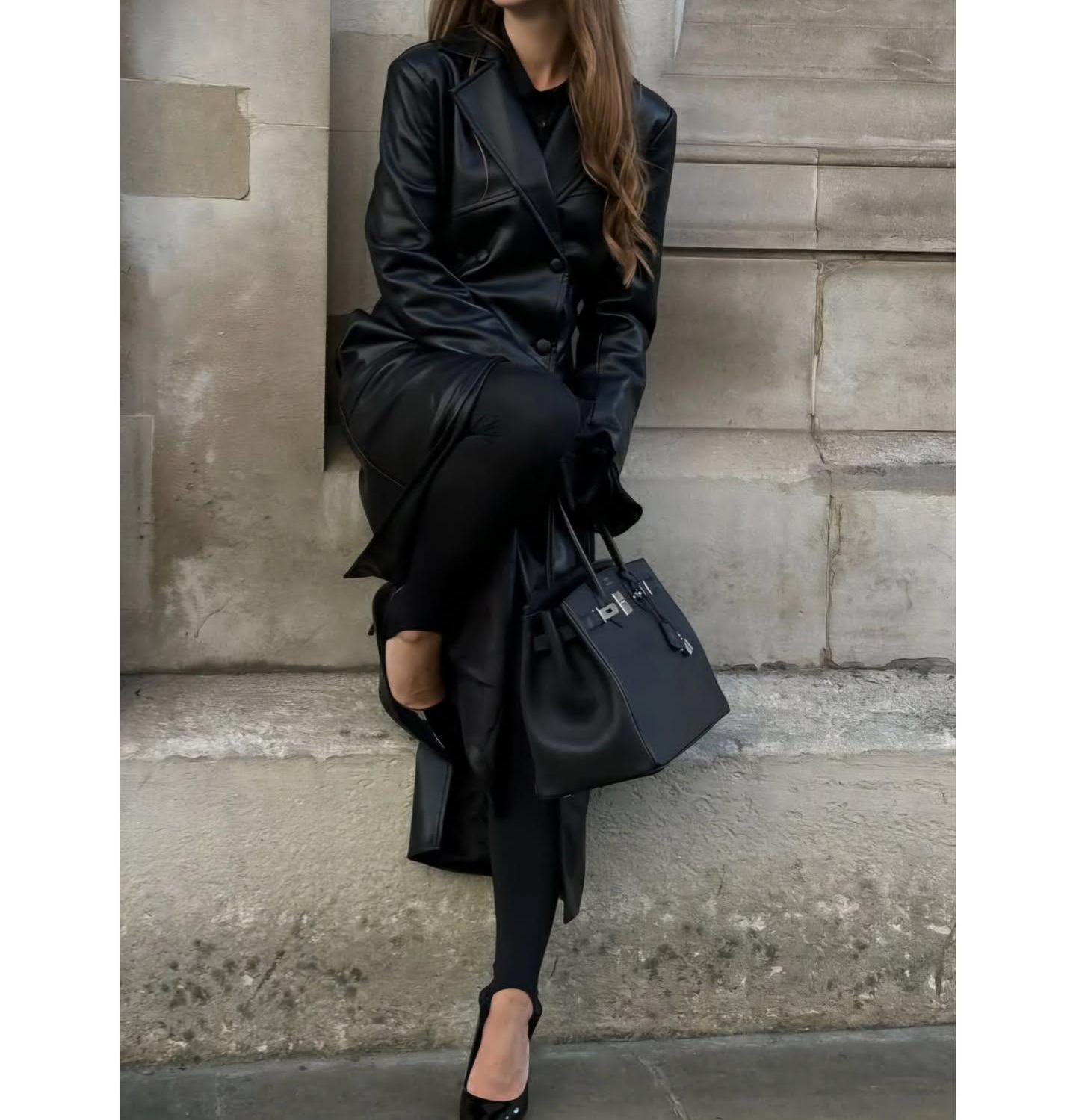 ハンドメイド90年代ヴィンテージブラックシープスキンレザートレンチ