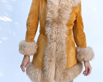 Brown Suede Penny Lane Coat, Vintage 80s Shearling Afghan Coat